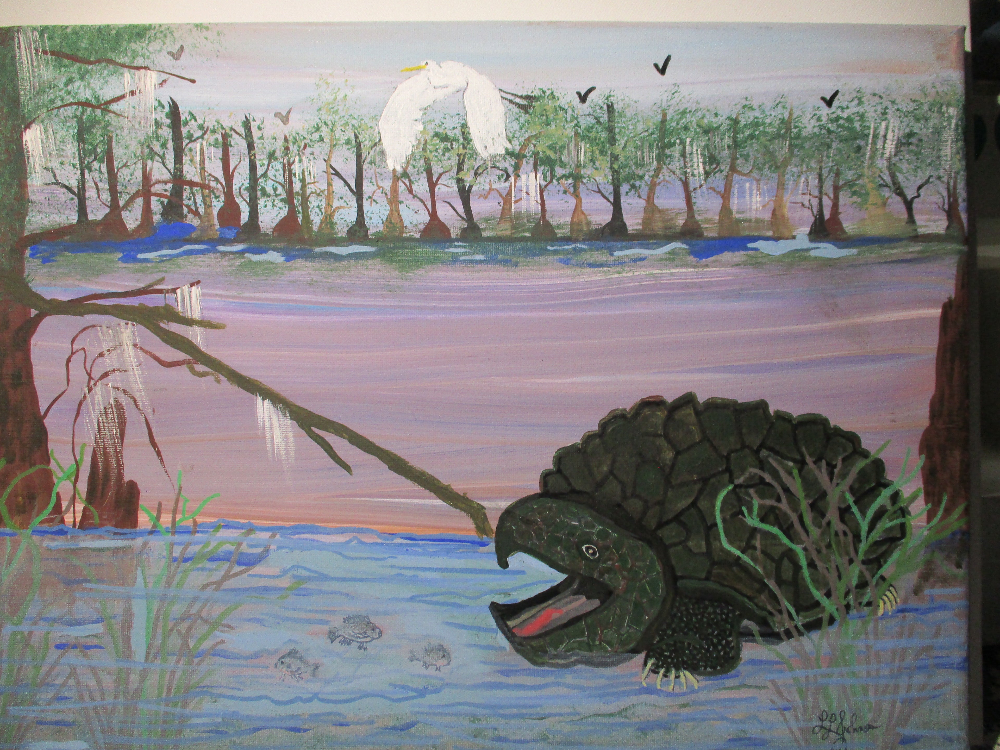 Loggerhead Swamp Turtle Art Painting Original Patiently Hiding