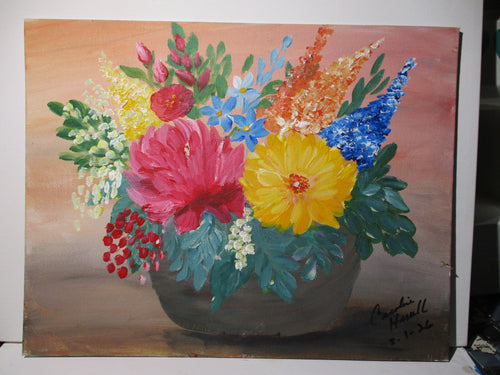 Bowl of flowers art canvas panel unframed