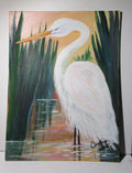 Stern white egret bird art canvas panel unframed