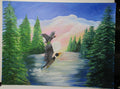 Flock of ducks at the lake original art canvas panel unframed