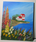 Country cottage on island with wildflowers art painting 11x14 unframed