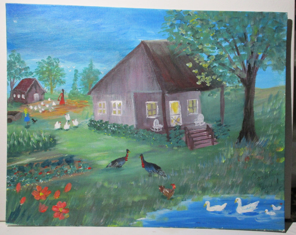 Country cottage on farm art painting 11x14 unframed