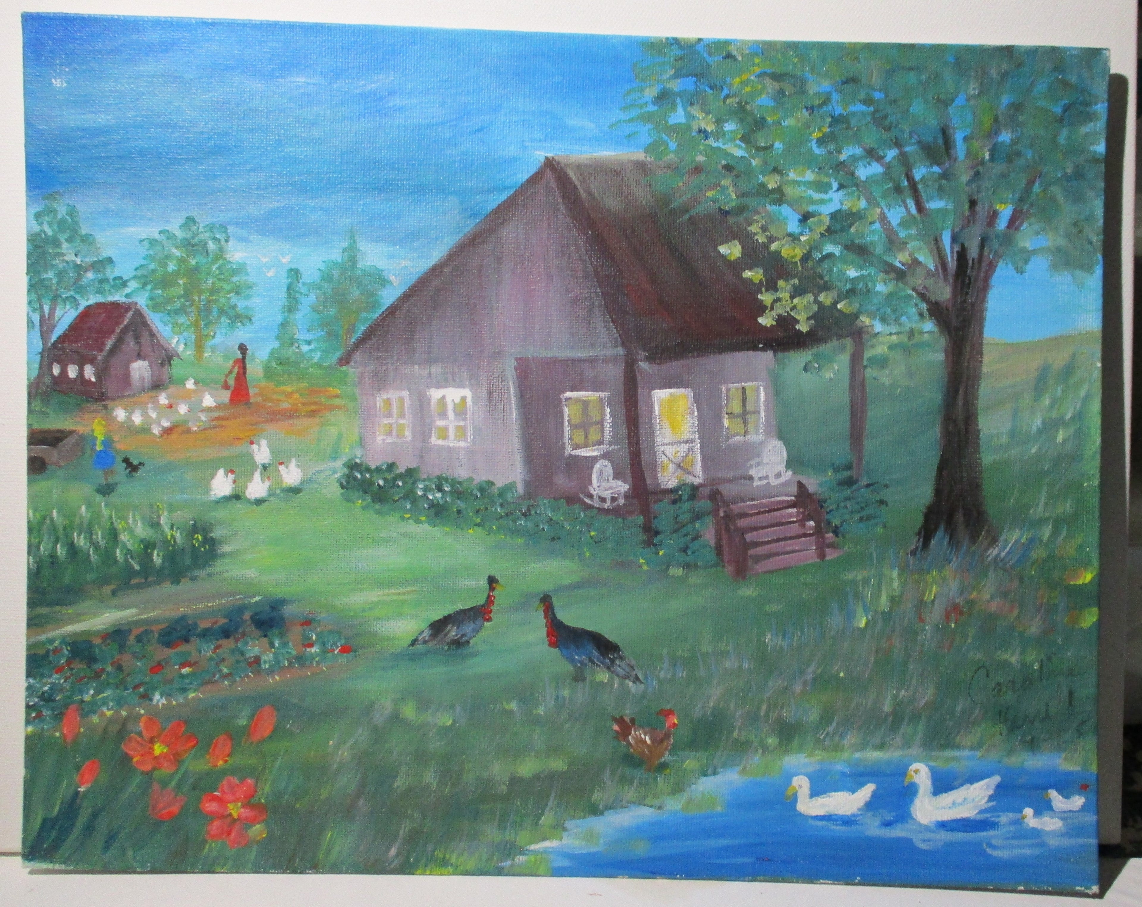 Country cottage on farm art painting 11x14 unframed