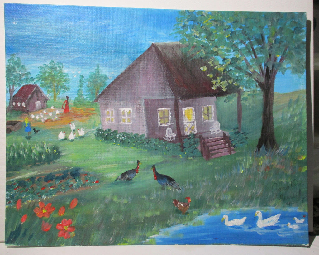 Country cottage on farm art painting 11x14 unframed