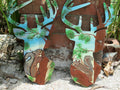 Wooden buck deer painted squirrels in tree 12 inches tall art original in acrylics 2PC