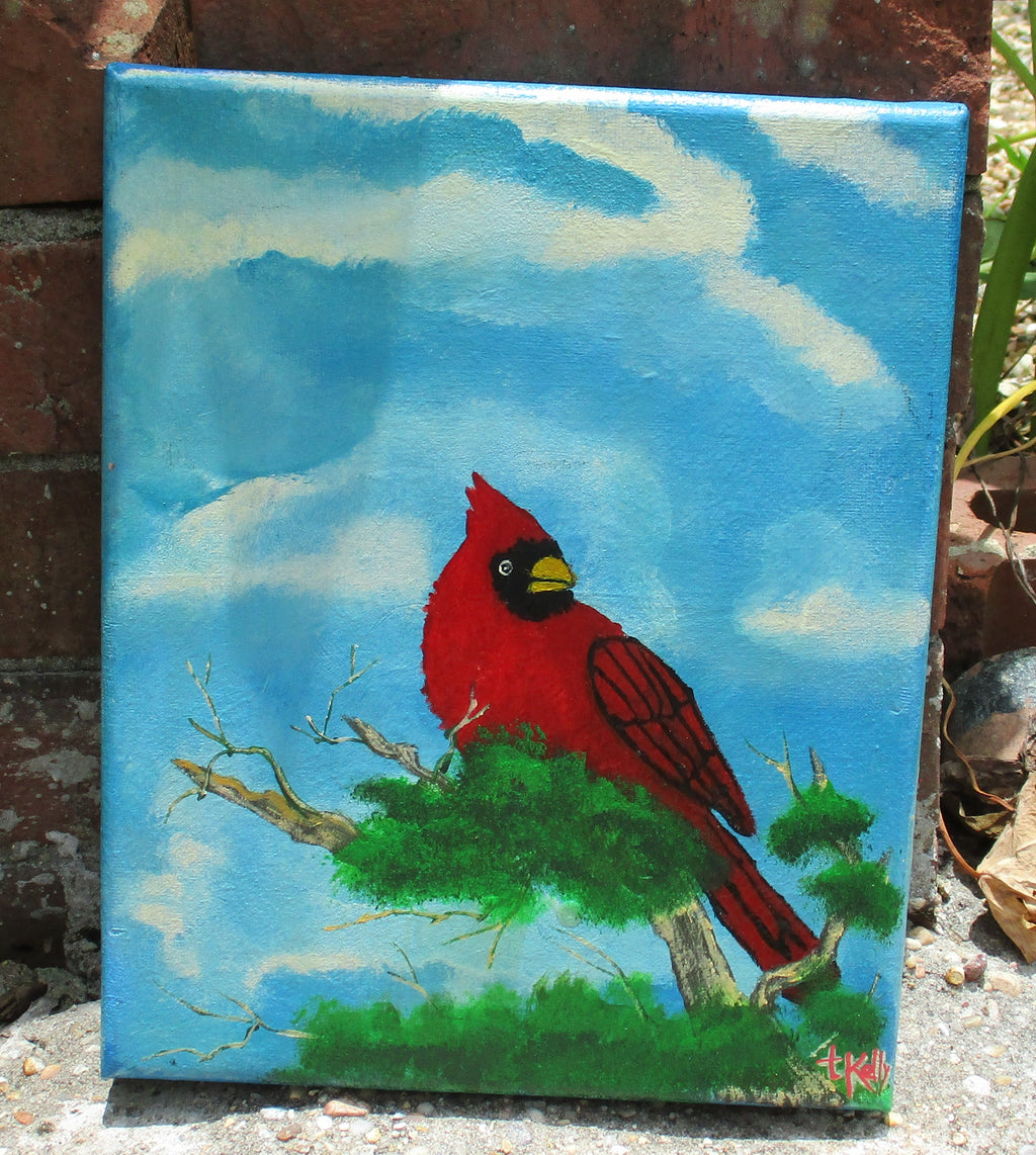 Red bird in swamp tree stretched frame art canvas