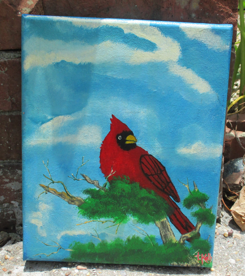 Red bird in swamp tree stretched frame art canvas