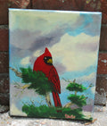 red bird swamp trees art painting stretched frame canvas sealed acrylic