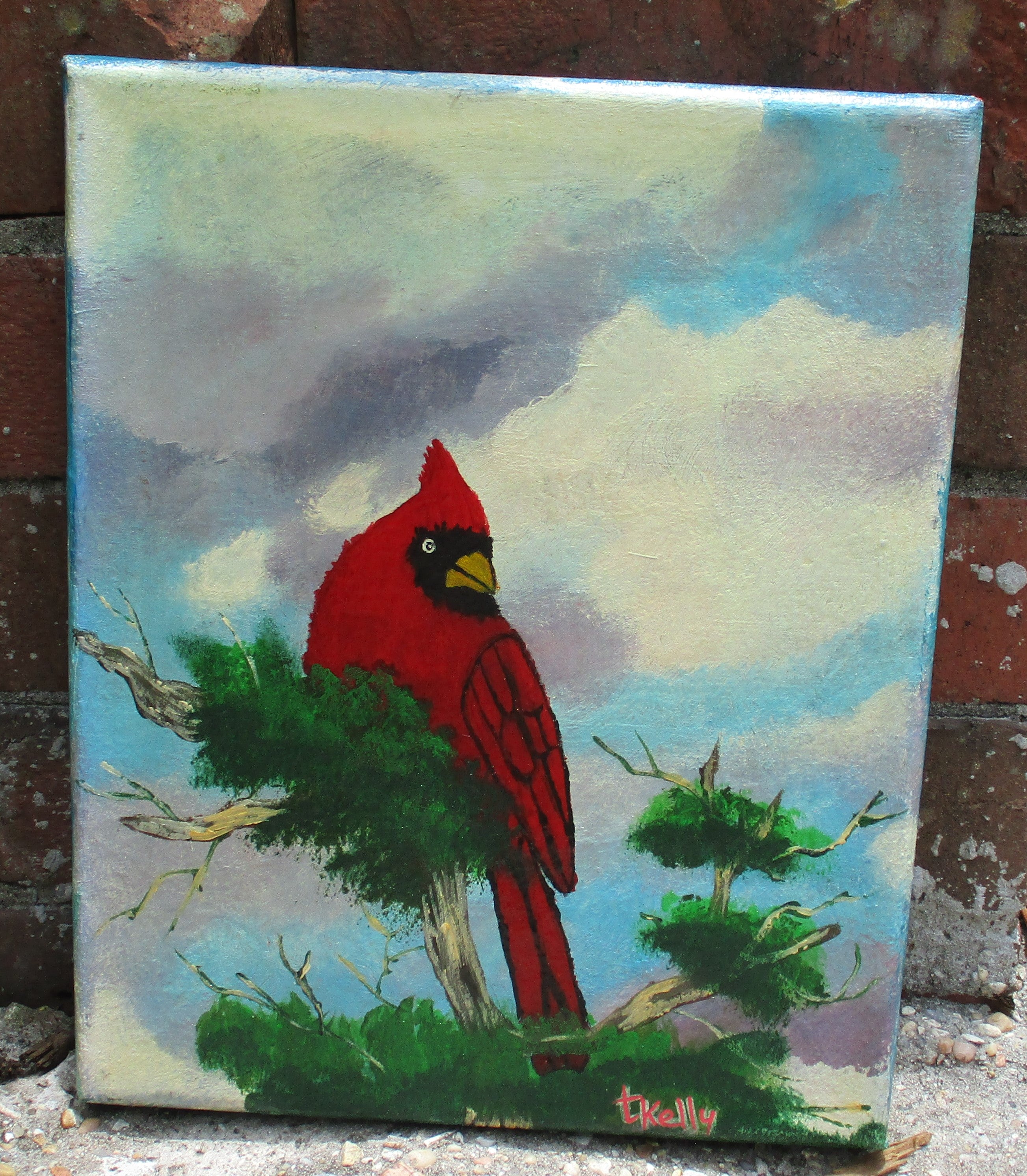 red bird swamp trees art painting stretched frame canvas sealed acrylic
