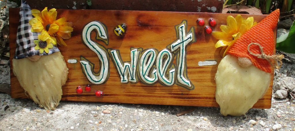 Gnome sweet gnome wooden 3D sign art