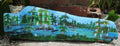 Freestanding Driftwood Art Painting Swamp Cabin Gator Egret Boat