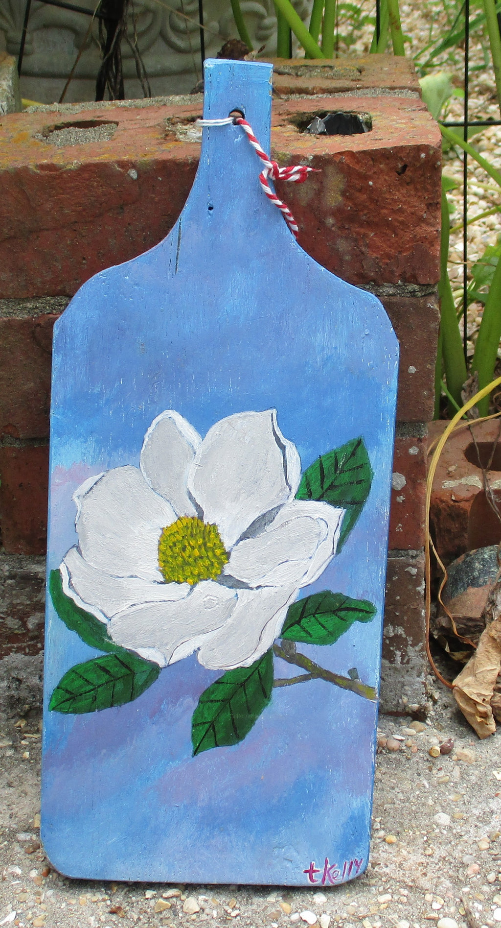 Painted wooden cutting board decor magnolia flower