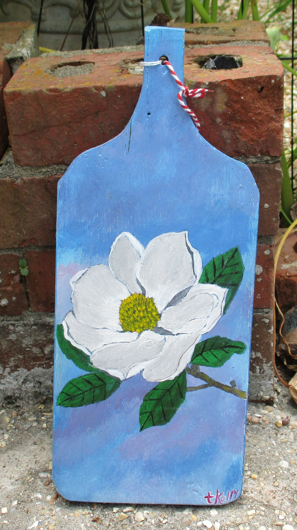 Painted wooden cutting board decor magnolia flower