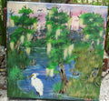Swamp Scene with Egret Fish 12 x 12 stretched canvas art