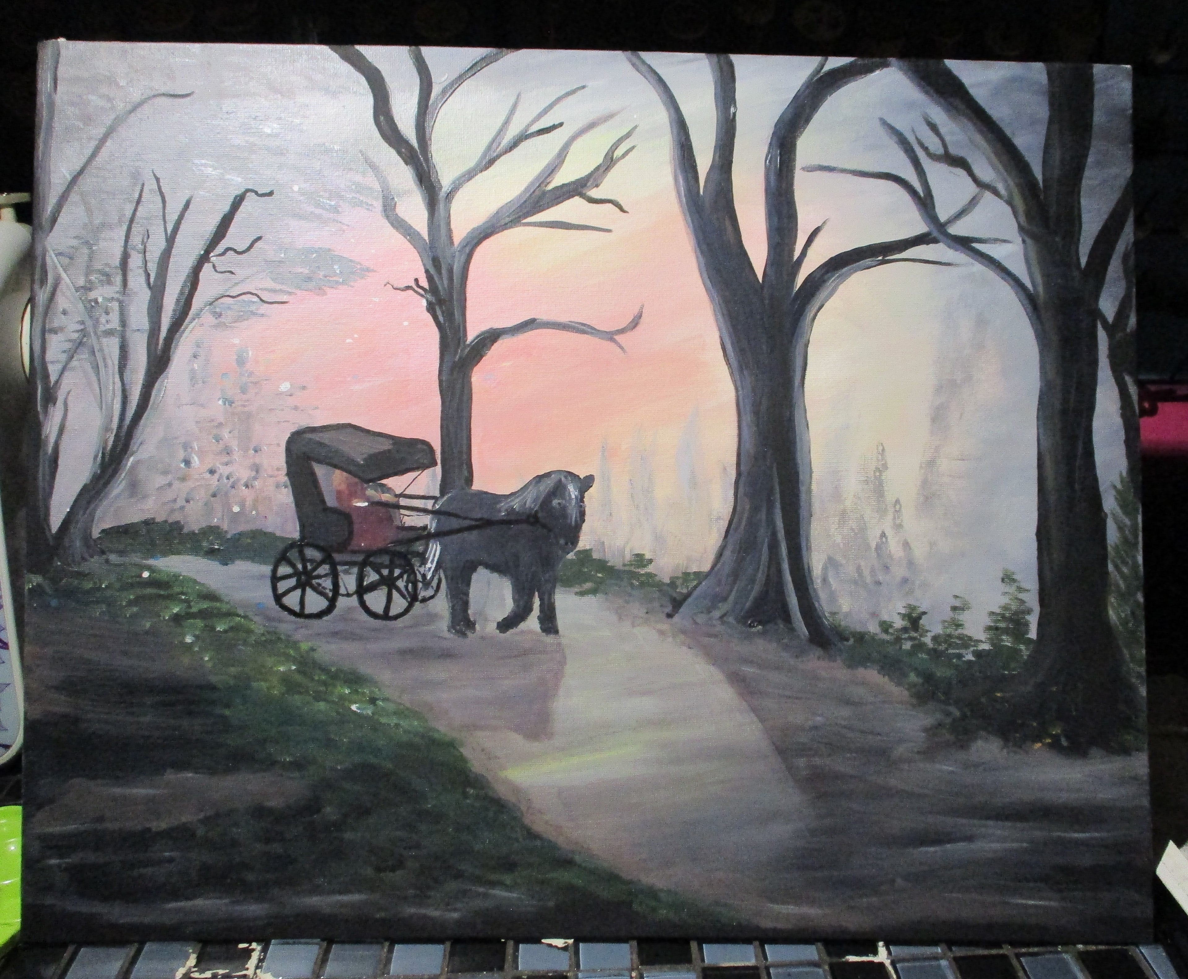 Art painting Evening Carriage Ride 16x20 Original