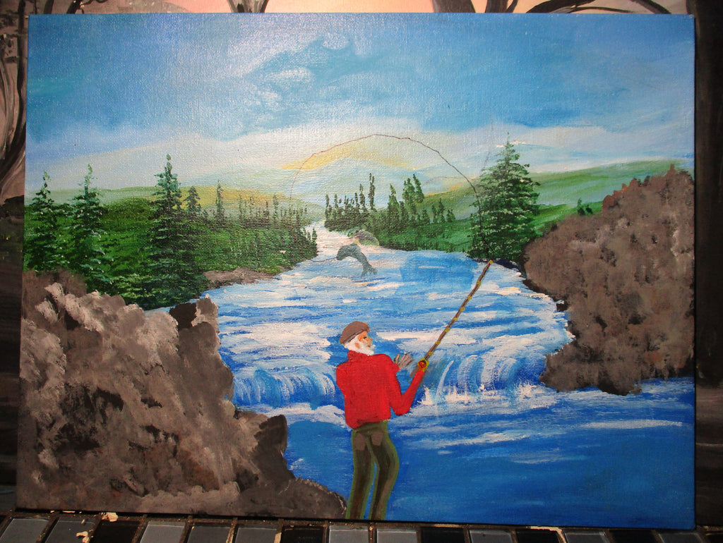 Art painting Snatch and Reel Fishing 16x12