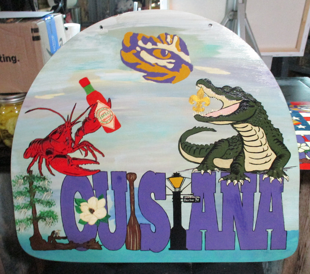 Wood Art Sign Louisiana Swamp Bayou LSU Saints Gator Crawfish Tabasco Sauce