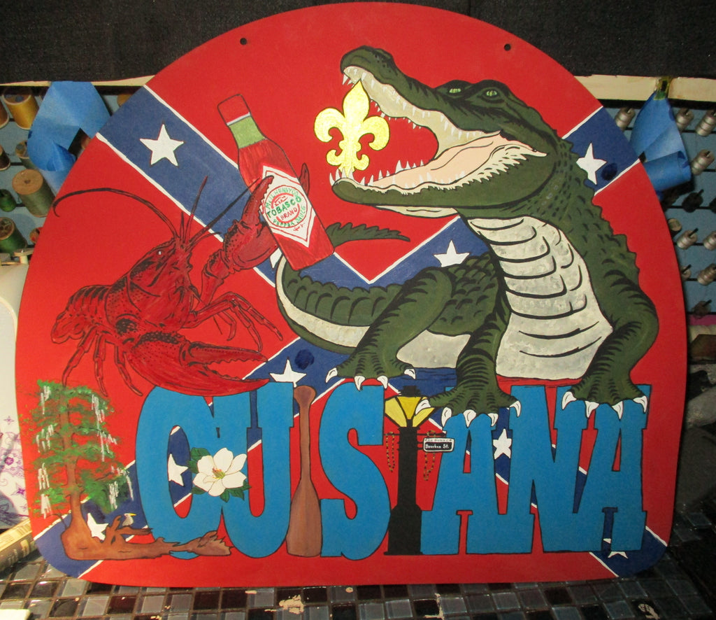 Original Louisiana Art Board Extra-Large Crawfish Gator Confederate Rebel flag Tabasco L.J.