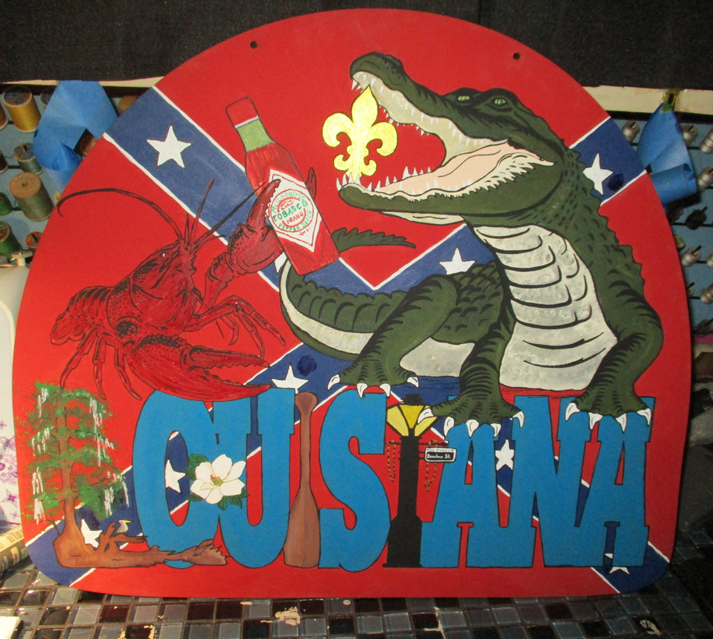 Original Louisiana Art Board Extra-Large Crawfish Gator Confederate Rebel flag Tabasco L.J.