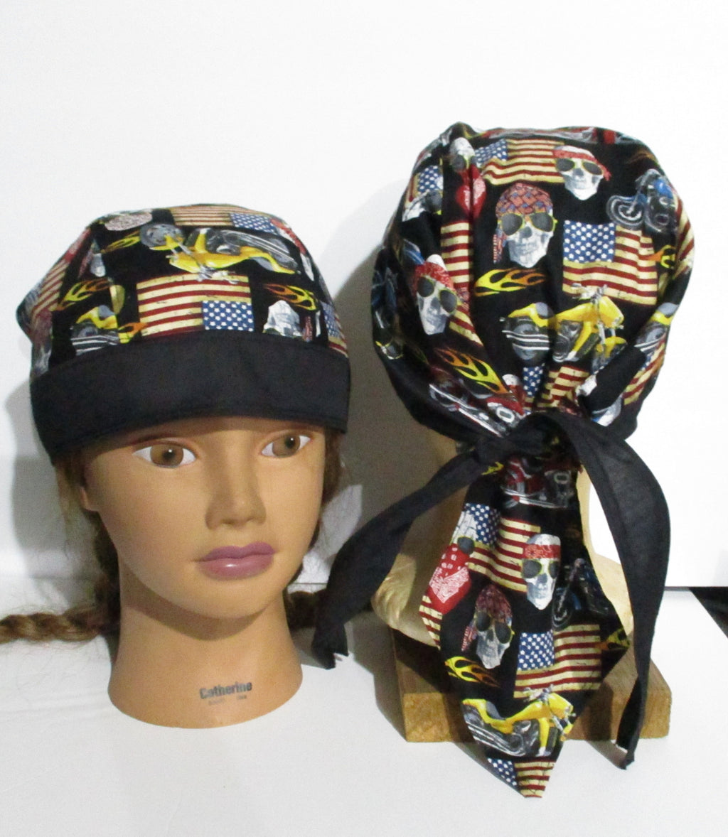 Do-Rag Bandanna with Sweatband Skulls Flags Motorcycle